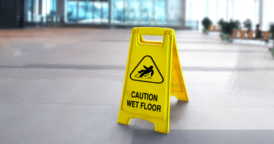 a wet floor sign in a building in texas