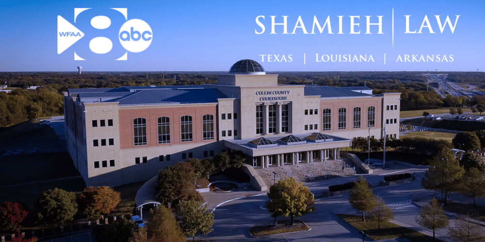 WFAA ABC 8 x Shamieh Law Collin County/Frisco Courthouse with dark blue tint - image from Collin County
