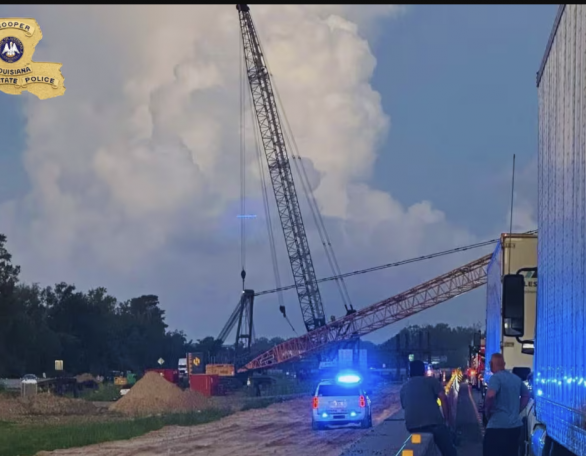 Hijacked crane on I-10; suspect in custody- photo from LSP